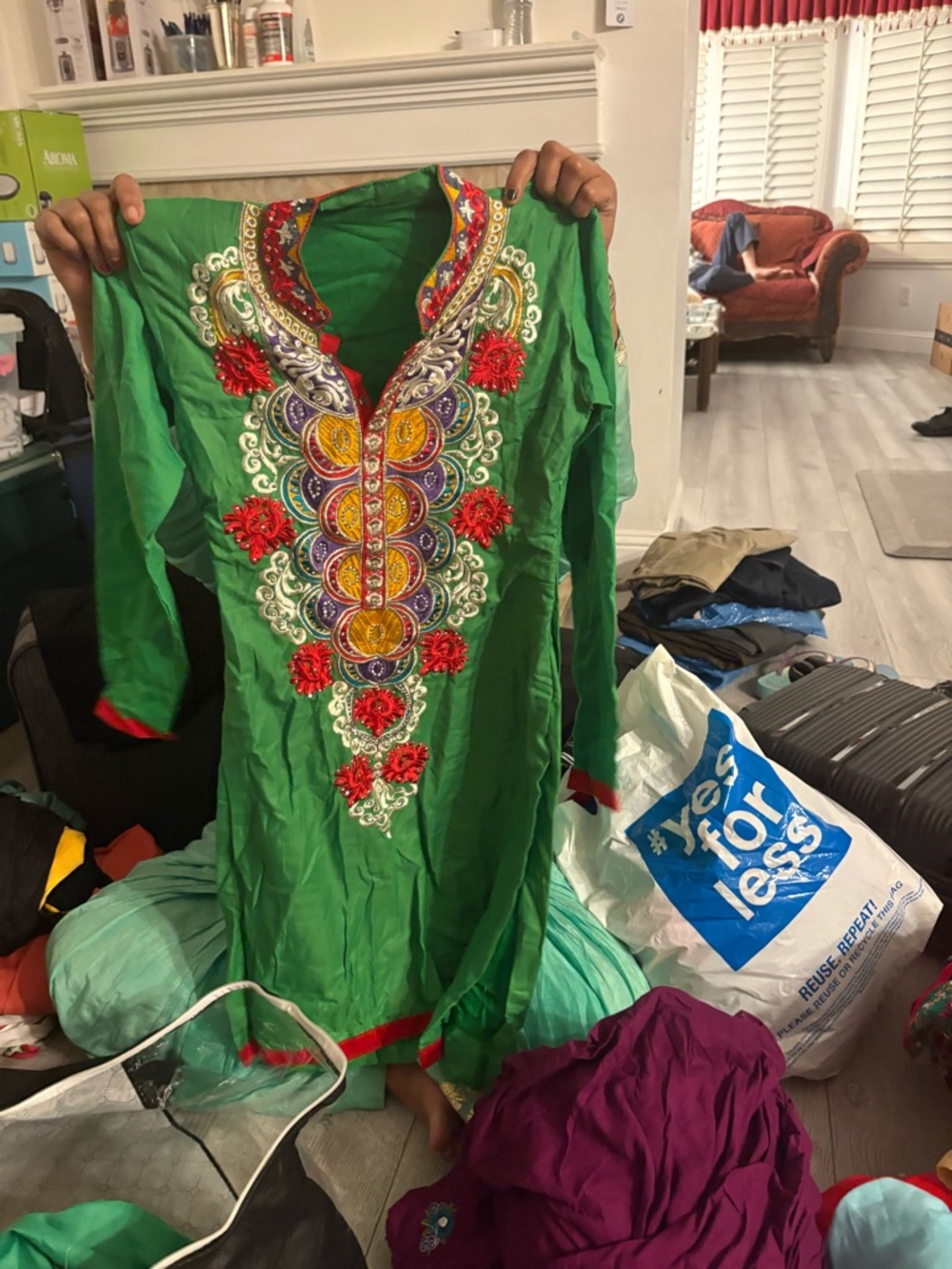 Green Embroidered Kurti Tunic with Multicolor Accents